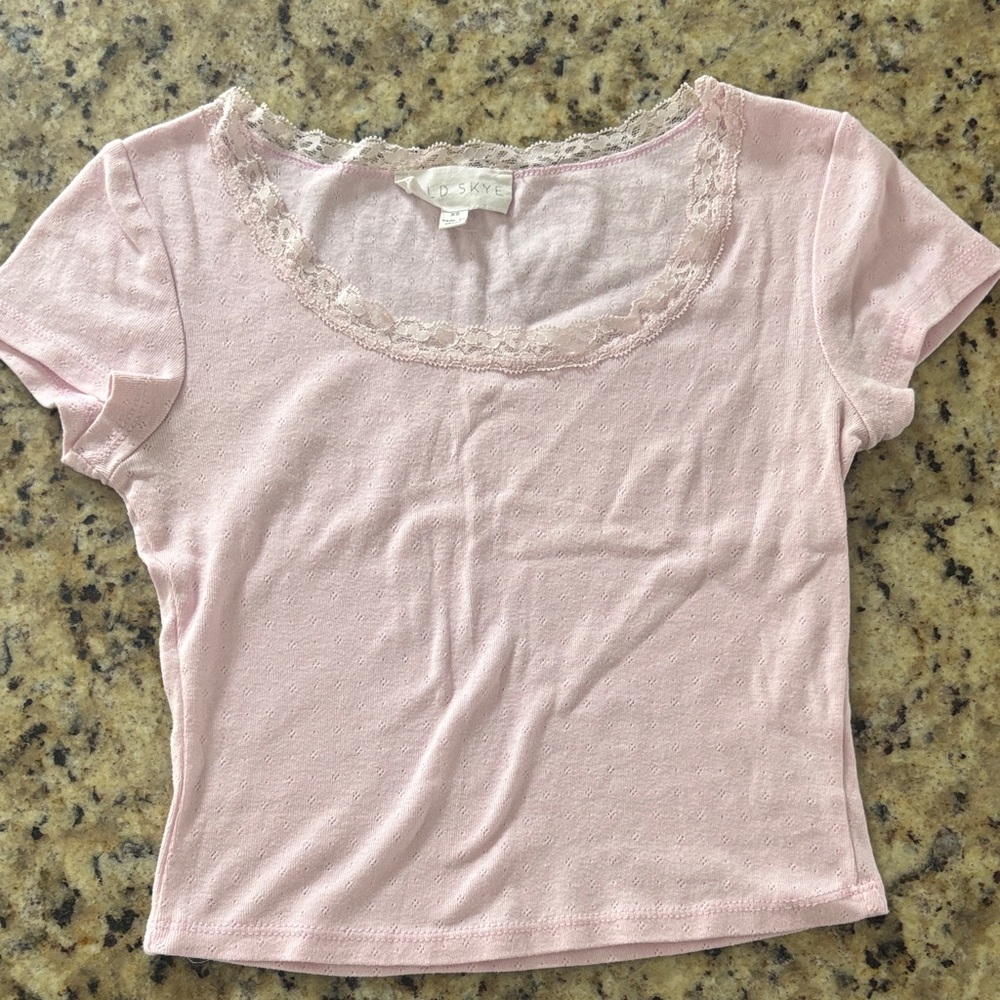 Women's Pink Lace Trim Top